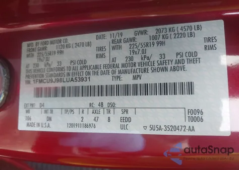 2020 Ford Escape Titanium из США, поврежденный, VIN 1FMCU9J98LUA53931